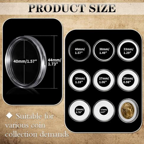 63PCS Silver Dollar Coin Holder, Clear Coin Capsules, Coin Holders for Collectors, Plastic Coin Case for Morgan Silver Dollar, Coin Protectors with Adjustable Gasket (17/20/25/27/30/33/38/40mm) in Saudi Arabia