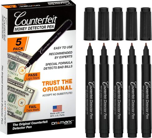 DRI MARK CFD5PK DOVERFEIT DELACTER PEN PEN ، الذي صنع في الولايات المتحدة الأمريكية ، 3 مرات أكثر من الحبر ، وحجم الجيب ، ومدقق الأموال المزيفة - اختبار الوقاية من الأموال وحماية الاحتيال للعملة الأمريكية (حزمة 5) in Kuwait