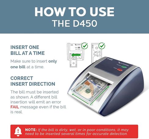 AccuBANKER D450 Counterfeit Money Checker Machine, Magnetic, Infrared, Watermark and Micro-Printing Detection in Less Than 1 Second with Audible and Visual Alert for Suspicious Bill in Kuwait