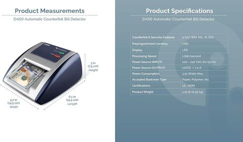 AccuBANKER D450 Counterfeit Money Checker Machine, Magnetic, Infrared, Watermark and Micro-Printing Detection in Less Than 1 Second with Audible and Visual Alert for Suspicious Bill in Kuwait