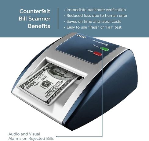 AccuBANKER D450 Counterfeit Money Checker Machine, Magnetic, Infrared, Watermark and Micro-Printing Detection in Less Than 1 Second with Audible and Visual Alert for Suspicious Bill in Kuwait