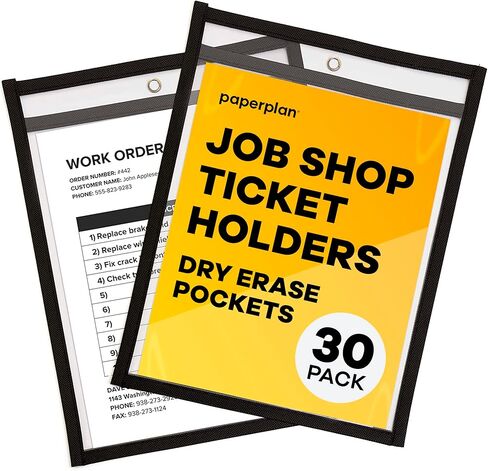 Job Ticket Holders 9x12 - (30 Pack), 8.5 x 11 Letter Size, Dry Erase Pockets, Clear & Black Plastic Sleeves - Reusable, Water-Resistant in Saudi Arabia
