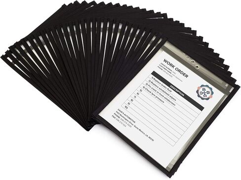 Job Ticket Holders 9x12 - (30 Pack), 8.5 x 11 Letter Size, Dry Erase Pockets, Clear & Black Plastic Sleeves - Reusable, Water-Resistant in Saudi Arabia