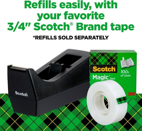 Scotch Desktop Tape Dispenser, Black, 2.7 in. x 2.7 in. x 6.4 in., 1 Tape Dispenser in Saudi Arabia