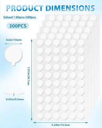 FIVEIZERO Double Sided Adhesive Dots, 0.4", 0.6", 0.8" Clear Removable Sticky Glue Dots for Wall Hanging, Poster, Picture, Balloon Decoration, Waterproof No Trace Mounting Putty, Heavy Duty (280pcs) in Kuwait