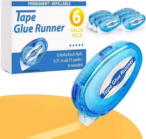 6 Pack Double Sided Tape Roller, 8mm x 315 Inch Permanent Adhesive Scrapbook Tape Dispenser Runner, Glue Tape Roller for Scrapbooking, Crafts and Arts Projects, Photo-Safe, Smooth & Clean in Saudi Arabia