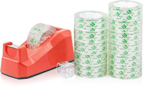 Cute Red Desk Tape Dispensers, 1 Pack with 12Rolls Transparent Tape, 1 Inch Core, for School, Office and Home DIY, BOMEI PACK in Saudi Arabia