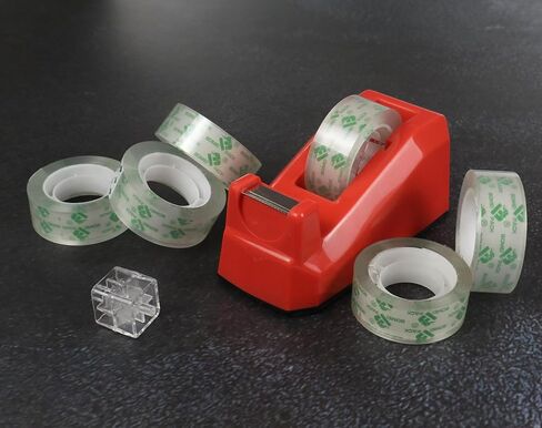 Cute Red Desk Tape Dispensers, 1 Pack with 12Rolls Transparent Tape, 1 Inch Core, for School, Office and Home DIY, BOMEI PACK in Saudi Arabia