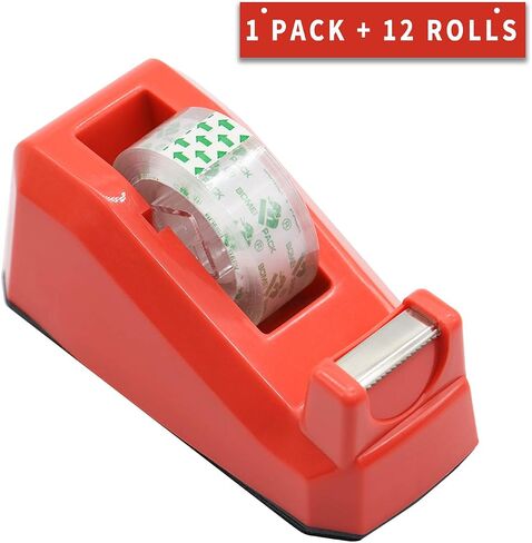 Cute Red Desk Tape Dispensers, 1 Pack with 12Rolls Transparent Tape, 1 Inch Core, for School, Office and Home DIY, BOMEI PACK in Saudi Arabia