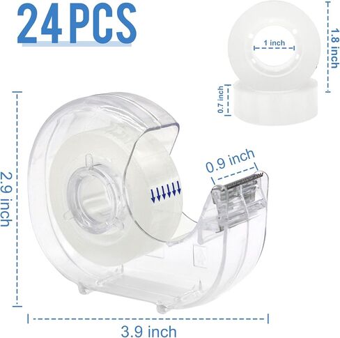 24 Pcs Transparent Tape with Dispenser, 0.7 in x 1000 in Clear Tapes and Refillable Dispensers, Office Tape Rolls with Dispenser Bulk for Craft Jobs, Gift Wrapping, Repairing, Home and School in Saudi Arabia