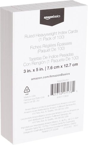 Amazon Basics Heavy Weight Ruled Lined Index Cards, 300 Count, 100 Pack of 3, White, 3 x 5 Inch Card in Saudi Arabia
