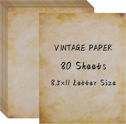 80 Sheets Vintage Paper, 8.5" x 11" Antique Stationary Paper for Writing, Letter Size Printer Paper, Double-sided Aged Parchment Paper for Printing, Decorative Old Look Paper for Invites Resume in Kuwait