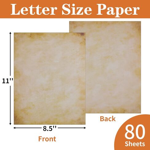 80 Sheets Vintage Paper, 8.5" x 11" Antique Stationary Paper for Writing, Letter Size Printer Paper, Double-sided Aged Parchment Paper for Printing, Decorative Old Look Paper for Invites Resume in Kuwait