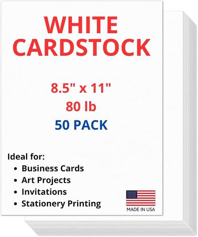 50 Sheets of Heavyweight White Cardstock Ideal for Business Cards, Art Projects, Invitations, and Stationery Printing | 80 lb Weight | 8.5 x 11 inches | Thick Cover Stock (216 gsm) | in Saudi Arabia