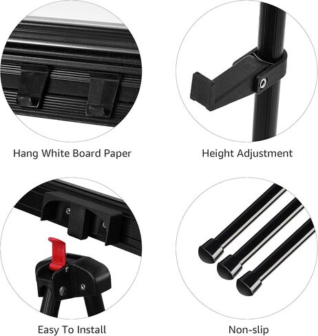 Amazon Basics High Boardroom Aluminum Flipchart Whiteboard and Display Easel Stand with Adjustable Height Telescope Tripod, 35 x 2 x 28 Inches, Black in Saudi Arabia