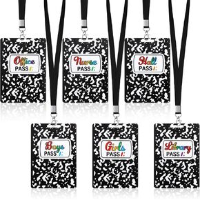 Sabary 6 Sets Hall Pass Lanyards and School Passes Set Unbreakable Wooden Bathroom Passes for Classrooms Hall, Restroom, Library, Office and Nurse School Teacher Supplies Gift (Colorful)