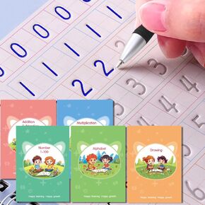 Magic Practice Practice Copybook ، كتاب ممارسة الكتابة القابلة لإعادة الاستخدام ، لأطفال ما قبل المدرسة الذين تتراوح أعمارهم بين 3-8 خط من الخط 9.44in × 6.29in (5 كتب مع الأقلام)