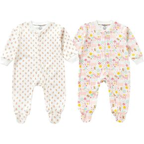 100% Cotton Unisex Baby Footed 2PCS, Baby Girl Footies, 0-12 Months Soft Casual Newborn Baby Clothes, Baby Girl Footies
