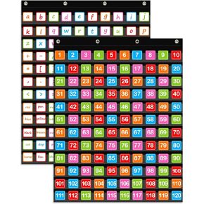 Hundred Pocket Chart with 100 Pockets and 150 Pieces Boho Double-Sided Number Cards,Number 1-100 Pocket Chart for Kids Classroom Home Counting and Organizer (Black-100 Pockets)