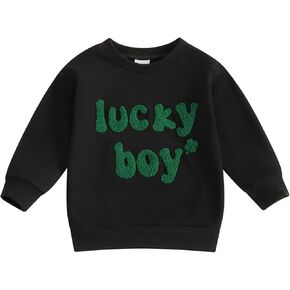 Toddler Baby Boy Girl St Patricks Day Clothes Clover Embroidery Sweatshirt Long Sleeve Crewneck Pullover Shirt Tops