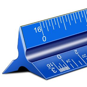 Architectural Scale Ruler, 12'' Imperial Architect Scale, Aluminum Engineer Scale Ruler, Scale Ruler for Blueprints, Metal Scale Ruler, Architecture Ruler, Triangle Drafting Ruler (Blue)
