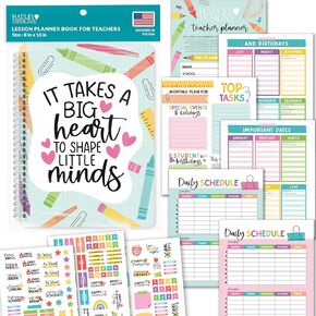 Teacher Planner 2025-2026 – Undated Lesson Planner Book with Stickers, Monthly & Weekly Pages, Student & Substitute Info – Colorful Homeschool & Classroom Organizer