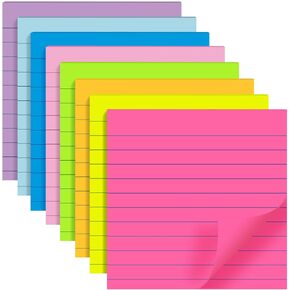 (8 Pads) Lined Sticky Notes 4x6 in Post, 8 Colors Self Sticky Notes Pad Its, Bright Post Stickies Colorful Big Rectangular Sticky Notes for Office, Home, School, Meeting, 40 Sheets/pad