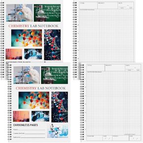 4 Pcs Carbonless Lab Notebook 8.5" x 11" Student Laboratory Notebook 50 Sets of duplicate Pages 100 Sheets Total Perforated Scientific Grid Pages with Clear Cover and Spiral Bound