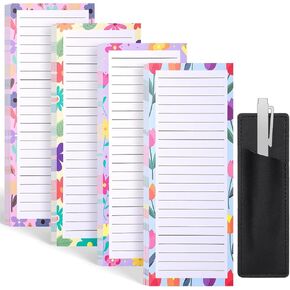4 Pack Magnetic Note Pad for Fridge with Pen Holder, Totally 200 Sheets Grocery List Magnet Pad for Refrigerator Magnetic Shopping List Pad（Fruit Design）