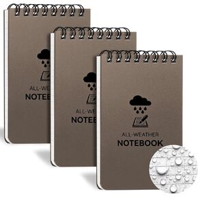 3 Pack Waterproof Notebook, 3 x 5 Pocket Notepad, All Weather Small Pocket Notebook Stone Paper, Mini Spiral Notepad Police Notepad 100 Lined Pages for Outdoor Office