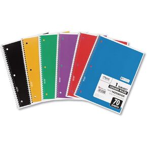 Mead Spiral Notebooks, 6 Pack, 1 Subject, College Ruled Paper, 7-1/2" x 10-1/2", 70 Sheets per Notebook, Color Will Vary (73065)
