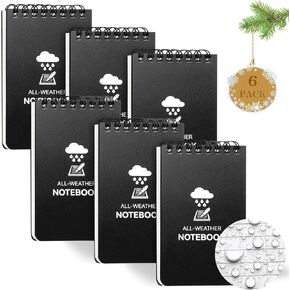 6 Pack Waterproof Notebook, 3 x 5 Pocket Notepad, Top-Spiral Weatherproof NotePad, All Weather Police Pocket Notebook Little Memo Steno Note Pads for Outdoor Office School Recording