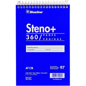 Blueline high-capacity steno pad, medium/college rule, blue cover, 180 white 6 x 9 sheets