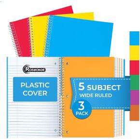1 Subject Notebook Wide Ruled, 6 Pack, 70 Sheets (140 Pages), 8 x 10-1/2, 3 Hole Punched Notebooks, Thick No-Bleed Paper, Sturdy Back, Wide Ruled Notebook for School & Office, Assorted Colors