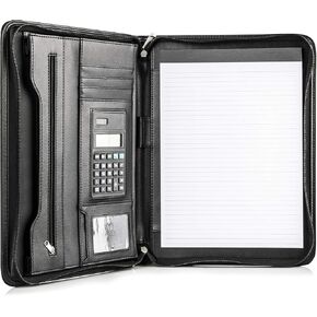 Cossini Premium Business Portfolio with Zipper – Padfolio - Superior Business Impressions Begin with PU Vegan Leather, 10.1 Inch Tablet Sleeve, Smart Storage, Solar Calculator, Writing Pad -Brown