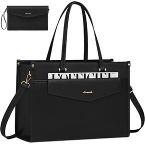 LOVEVOOK Laptop Bag for Women, 15.6'' Laptop Tote Purse 2-in-1 Professional Work Bag Business Briefcase with Clutch Purse, Waterproof Leather Computer Handbag Shoulder Bag for Teacher Office Travel