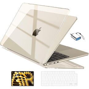 EooCoo Case Compatible with MacBook Air 13 inch 2025 2024 2023 2022 M3 M2 A3113 A2681, Clear Air 13.6" Laptop Hard Shell Case + TPU Keyboard Skin Cover + Screen Protector, Crystal Clear