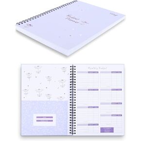 Monthly Budget Planner Book (Undated) with 12 Pockets for Income, Debt, Saving, Expense and Bill Tracker Organizer, Purple, Spiral Design