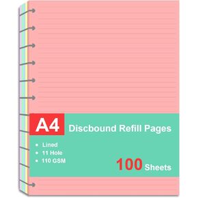 Letter Size Refills Paper, A4 Tul Paper for TUL Note-Taking System Discbound Notebook Planner Inserts, 5 Colors(20 Sheets/C), Total 100 Sheets/200 Pages, College ruled, Tul Paper Refills 8.5 x 11 In