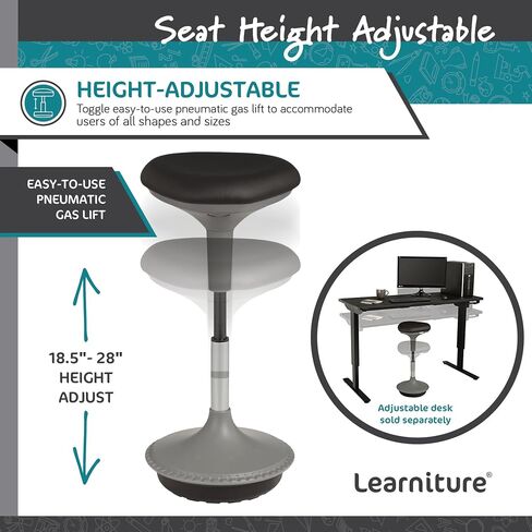 Learniture Adjustable Height Active Learning Stool for Office Desks and Classrooms, Foam-Padded Backless Wobble Stool with Rocking Motion, Black in Saudi Arabia