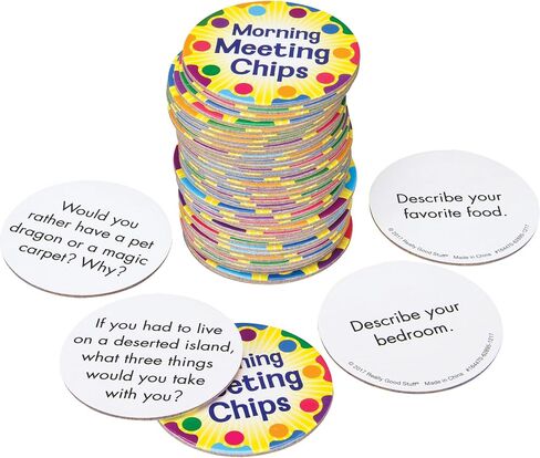 Really Good Stuff Morning Meeting Chips for Kids - Conversation Starters for PreK through Elementary Classrooms - Students Learn & Improve Communication, Listening, & Vocabulary Skills - Sturdy & Waterproof - Included: 40 Unique Meeting Chips, 6cm in Kuwait