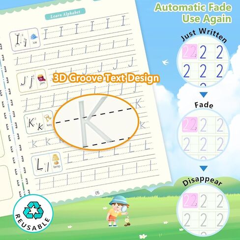 AALGO Large Children's Magic Copybooks,Reusable Handwriting Practice for Kids,Writing Practice Book for Preschool Kids Age 3-8 Calligraphy in Kuwait