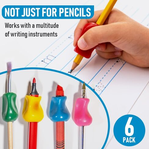 The Pencil Grip Original Pencil Grippers 6 Pcs, Improves Kids Handwriting, Ergonomic Pen Holder for Righties & Lefties, Ideal for Kids, Toddlers, Adults, Writing Tool with Finger Cushion in Kuwait