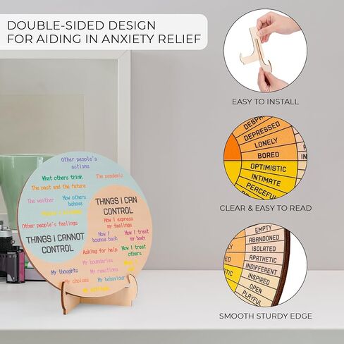 Feelings Wheel Therapy Office Desk Decor - Double Sided Mental Health Emotions Chart with Stand, Therapist Gifts for Home Office Women Man in Saudi Arabia