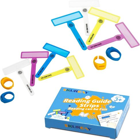 2 Pack Guided Reading Strips, Highlighter Dyslexia Tools for Kids, Colorful Text Overlays for Early Readers, ADHD Finger Trackers Highlight (12 PCS - 8 Wands and 4 Removable Rings) in Saudi Arabia