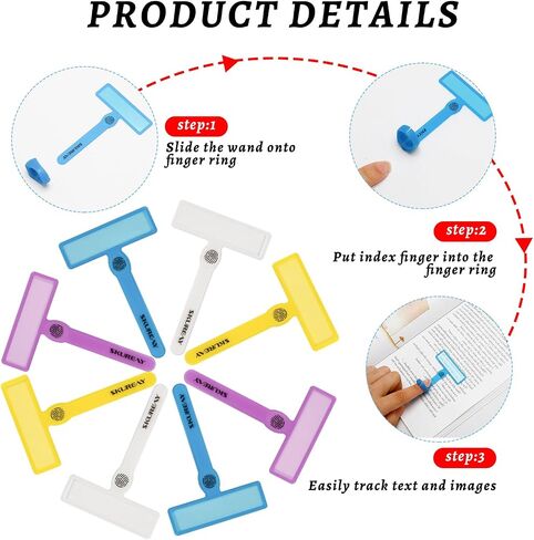 2 Pack Guided Reading Strips, Highlighter Dyslexia Tools for Kids, Colorful Text Overlays for Early Readers, ADHD Finger Trackers Highlight (12 PCS - 8 Wands and 4 Removable Rings) in Saudi Arabia