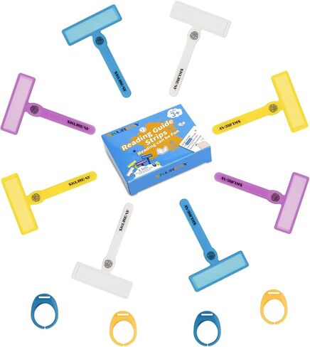 2 Pack Guided Reading Strips, Highlighter Dyslexia Tools for Kids, Colorful Text Overlays for Early Readers, ADHD Finger Trackers Highlight (12 PCS - 8 Wands and 4 Removable Rings) in Saudi Arabia