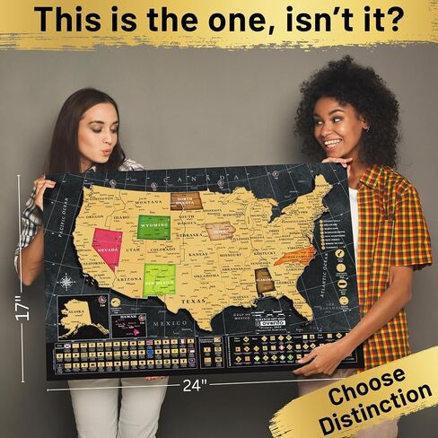 OVANTO Scratch Off World Map & US Map-Durable 17x24" United States Map & World Travel Map with Pins & Accessory Set–Easy to Scratch Off Maps with Colored Details in Name-Tagged Gift Box for Travelers in Kuwait