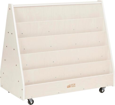 ECR4Kids Double-Sided Mobile Book Display, Classroom Bookshelf, White Wash in Kuwait