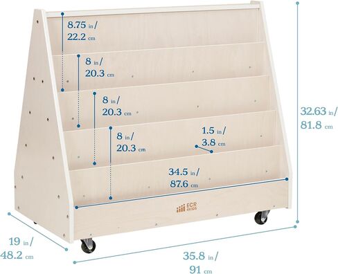 ECR4Kids Double-Sided Mobile Book Display, Classroom Bookshelf, White Wash in Kuwait